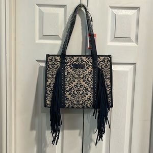 Montana West Navy Tribal Mandala Fringe Handbag Purse